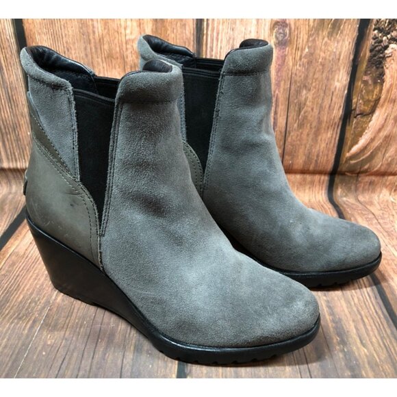 SOREL After Hours Chelsea Gray Suede Wedge Ankle Boot Womens 8.5 (e6c) - Picture 1 of 10